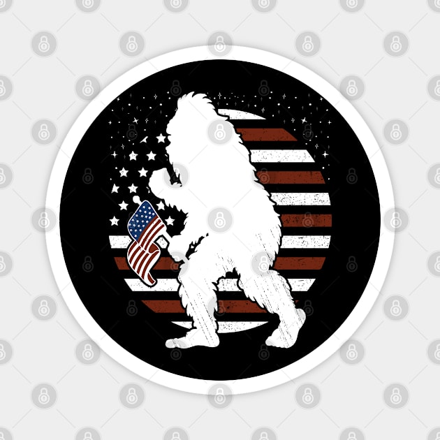 Bigfoot American Flag 4th Of july Retro Magnet by Tesszero